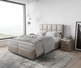 Boxspringbed Dream-Fine kunstleder taupe 140x200 met matras en topper