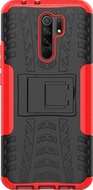 Xiaomi Redmi 9 Hoesje - Mobigear - Tire Serie - Hard Kunststof Backcover - Zwart / Rood - Hoesje Geschikt Voor Xiaomi Redmi 9