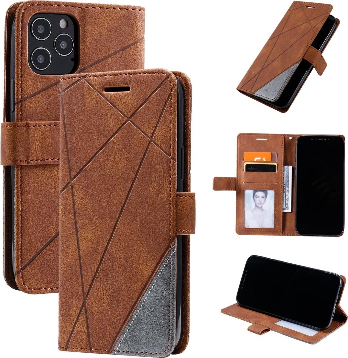 Mobigear Telefoonhoesje geschikt voor Apple iPhone 12 Pro Hoesje | Mobigear Rhombus Bookcase Portemonnee | Pasjeshouder voor 3 Pasjes | Telefoonhoesje voor Pinpas / OV Kaart / Rijbewijs - Bruin