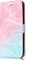 Apple iPhone 8 Plus Hoesje - Mobigear - Marble Serie - Kunstlederen Bookcase - Blauw / Roze - Hoesje Geschikt Voor Apple iPhone 8 Plus