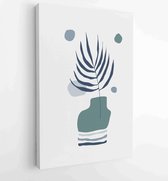 Botanical wall art vector set. Earth tone boho foliage line art drawing with abstract shape. 3 - Moderne schilderijen – Vertical – 1870947442 - 40-30 Vertical