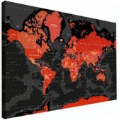 Wereldkaart Rood Land Zwart Water Apocalypse - Canvas 90x60