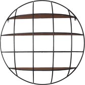 Clayre & Eef Wandrek 91*20 cm Zwart, Bruin Ijzer, Hout Rond Muurrek Opbergkast Hangkast