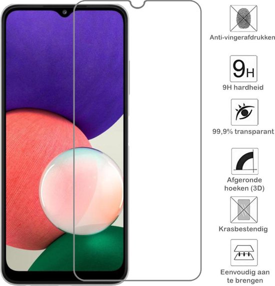 Schermprotector naast telefoon met paars en roze bubbel wallpaper. Iconen tonen: anti-vingerafdruk, 9H hardheid, 99.9% transparant.