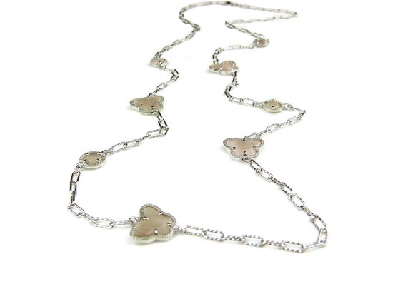 lange zilveren halsketting collier halssnoer gerhodineerd Model Vlinder en Bol met bruine stenen