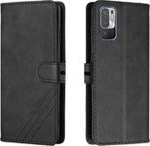 Voor Xiaomi Redmi Note 10 5G Stiksels Stijl 2-Kleur Koe Textuur Horizontale Flip PU Lederen Case met Houder & Kaartsleuf & Lanyard (Zwart)