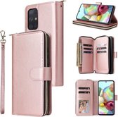 Voor Samsung Galaxy A72 5G Rits Portemonnee Tas Horizontale Flip PU Lederen Case met Houder & 9 Kaartsleuven & Portemonnee & Lanyard & Fotolijst (Rose Goud)