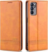 Voor OPPO Reno6/Reno6 Pro AZNS Magnetische Kalf Textuur Horizontale Flip Lederen Case met Kaartsleuven & Houder & Portemonnee (Lichtbruin)