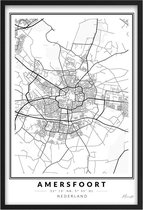 Poster Stad Amersfoort - A4 - 21 x 30 cm - Inclusief lijst (Zwart Aluminium) Citymap Amersfoort - Stadsposter - Plaatsnaam poster Amersfoort - Stadsplattegrond
