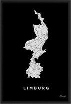 Poster Provincie Limburg - A4 - 21 x 30 cm - Inclusief lijst (Zwart Aluminium)