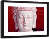 Foto in frame , Wit hoofd van Boeddha , 120x80cm , rood wit , Premium print