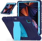 3-laags beschermingsschermframe + pc + siliconen schokbestendige combinatiehoes met houder voor iPad Pro 12.9 2021 (marineblauw + blauw)