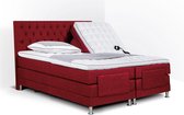 Boxspring Bonita compleet, merk Olympic Life®, elektrisch verstelbaar, 200 x 210 cm, bordeaux, 18-delig met gecapitonneerd knopen motief hoofdbord