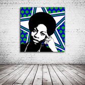 Pop Art Nina Simone Acrylglas - 100 x 100 cm op Acrylaat glas + Inox Spacers / RVS afstandhouders - Popart Wanddecoratie