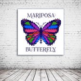 Mariposa Butterfly Art Canvas - 100 x 100 cm - Canvasprint - Op dennenhouten kader - Geprint Schilderij - Popart Wanddecoratie