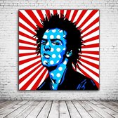 Pop Art Sid Vicious Canvas - 70 x 70 cm - Canvasprint - Op dennenhouten kader - Geprint Schilderij - Popart Wanddecoratie