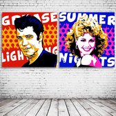 Grease Pop Art x2 Acrylglas - 100 x 100 cm op Acrylaat glas + Inox Spacers / RVS afstandhouders - Popart Wanddecoratie