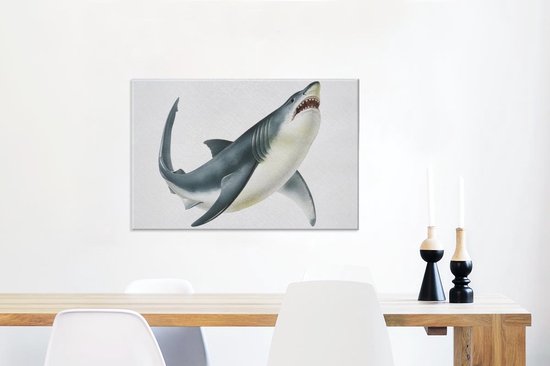 Une illustration d'un requin blanc sur une toile de fond blanc 60x40 cm - Tirage photo sur toile (Décoration murale salon / chambre)