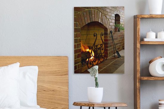 Feu dans une cheminée 30x40 cm - petit - Tirage photo sur toile (Décoration murale salon / chambre)
