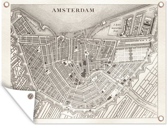 Tuinschilderij Zwart-wit illustratie van een antieke kaart van
