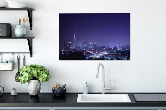 Skyline nocturne de la ville japonaise de Fukuoka Toile 90x60 cm - Tirage photo sur toile (Décoration murale salon / chambre) / Villes asiatiques Peintures sur toile