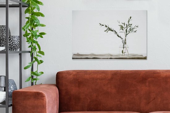 Branches d'eucalyptus dans un vase en verre toile 90x60 cm - Tirage photo sur toile (Décoration murale salon / chambre) / Peintures Fleurs sur toile