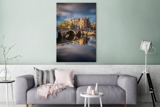 Canvas schilderij 120x180 cm - Wanddecoratie Typische herfstimpressie van de Prinsengracht in Amsterdam - Muurdecoratie woonkamer - Slaapkamer decoratie - Kamer accessoires - Schilderijen