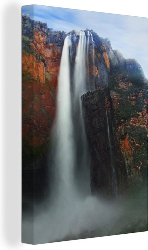 's Werelds hoogste waterval in het Nationaal park Canaima in Venezuela Canvas 80x120 cm - Foto print op Canvas schilderij (Wanddecoratie woonkamer...