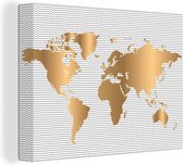 Canvas Wereldkaart - 160x120 - Wanddecoratie Wereldkaart - Goud - Golven