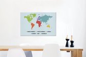 Canvas Wereldkaart - 60x40 - Wanddecoratie Wereldkaart Kinderen - Trendy - Kleuren