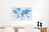 Canvas Wereldkaart - 60x40 - Wanddecoratie Wereldkaart - Blauw - Simpel