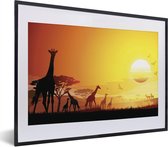 Fotolijst incl. Poster - Een illustratie van het Afrikaanse landschap met giraffen - 40x30 cm - Posterlijst