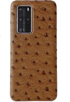 Voor Huawei P40 struisvogel textuur hoofdlaag rundleer achterkant hoes (bruin)