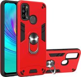 Voor Infinix X680 / Hot 9 Play Armor Series PC + TPU beschermhoes met ringhouder (rood)