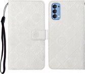 Voor OPPO Reno4 etnische stijl reliëf patroon horizontale flip lederen tas met houder & kaartsleuven & portemonnee & lanyard (wit)