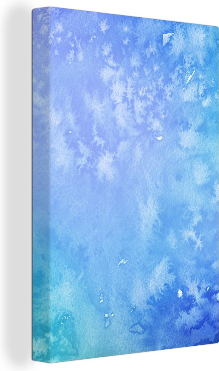 Canvas Schilderij Waterverf - Wit - Blauw - 60x90 cm - Wanddecoratie