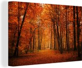 Canvas schilderij - Bos - Herfst - Bladeren - Rood - Canvas doek - Muurdecoratie - 30x20 cm - Woonkamer - Foto op canvas