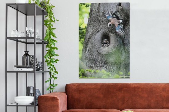 Jay avec un hibou 90x140 cm - Tirage photo sur toile (Décoration murale salon / chambre)