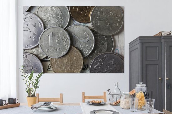 Tableau sur toile Un gros plan des différentes pièces du rouble - 150x100 cm - Décoration murale