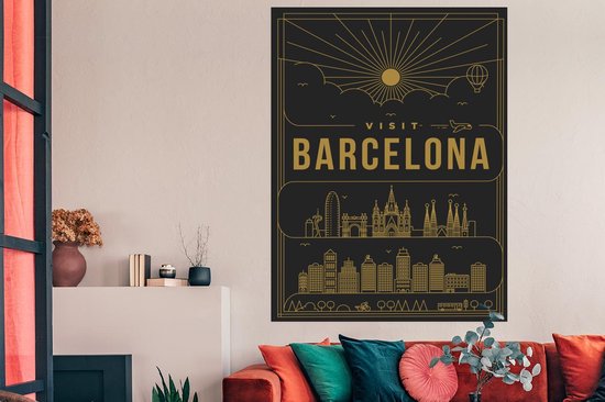 City view Barcelona - Poster papier noir 120x180 cm - Tirage photo sur Poster (décoration murale salon / chambre) / Affiche villes européennes XXL / Groot format!