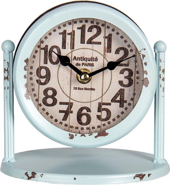 Horloge de table Clayre & Eef 15*15*11 cm/1*AA Horloges de table rondes en fer vert horloge de table horloge debout d'intérieur