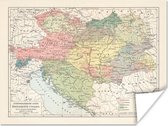 Vintage kaart van Oostenrijk-Hongarije poster papier 80x60 cm - Foto print op Poster (wanddecoratie woonkamer / slaapkamer)