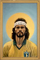 JUNIQE - Poster met houten lijst Football Icon - Sócrates -30x45