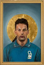 JUNIQE - Poster met houten lijst Football Icon - Roberto Baggio -30x45