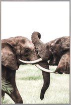 JUNIQE - Poster met kunststof lijst Elephants at Play -30x45 /Bruin