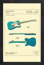 JUNIQE - Poster in houten lijst Guitar 3 -30x45 /Blauw & Ivoor