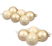 14x glazen kerstballen champagne van 8 en 10 cm mat/glans - Kerstversiering/kerstboomversiering