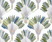 PALMBLADEREN BEHANG | Botanisch - groen wit blauw - "Architects Paper" A.S. Création Jungle Chic