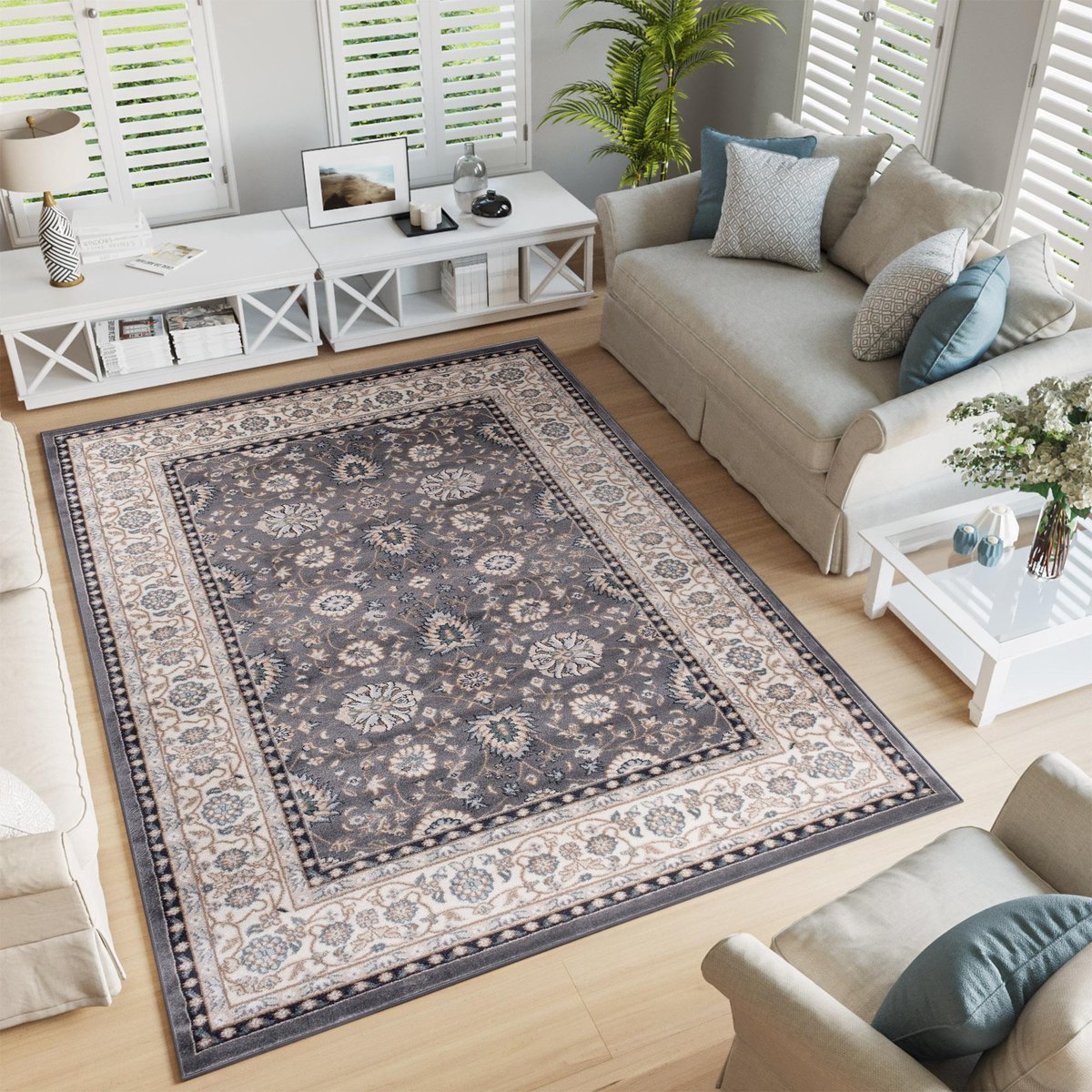 Tapiso Colorado Vloerkleed Grijs Modern Oosters Bloemen Tapijt Maat- 180x250 Grijs Beige