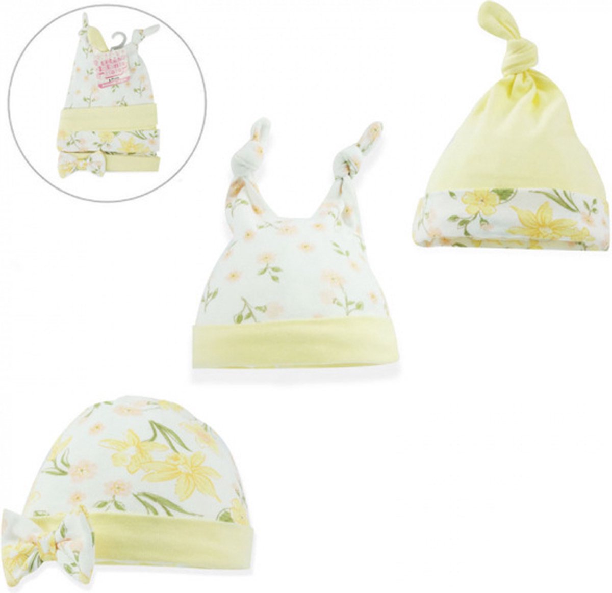Soft Touch Babymutsjes Floral Junior Katoen Geel/wit 3 Stuks
